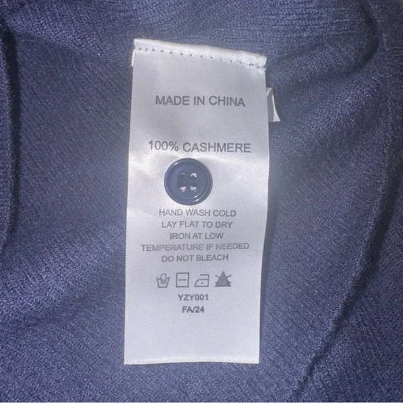 Quince 100% Mongolian Cashmere Navy Blue Ribbed Henley Sweater - Size Large - Picture 7 of 9